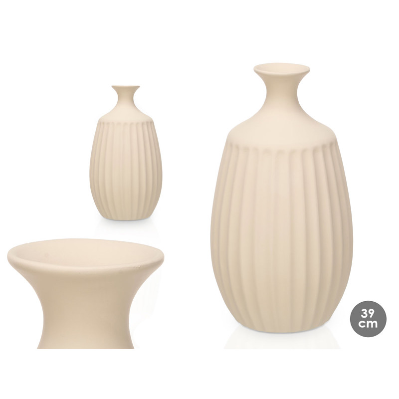 VASO CERAMICA COLLO STRETTO 39CM BEIGE 