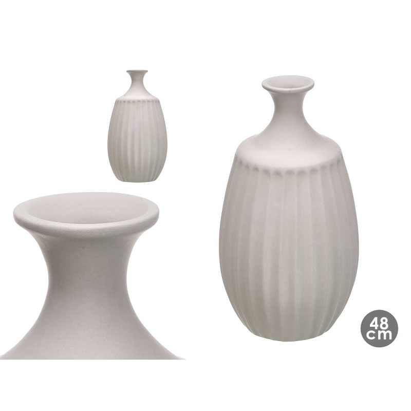 JARRON CERAMICA CUELLO ESTRECHO 48CM GRIS