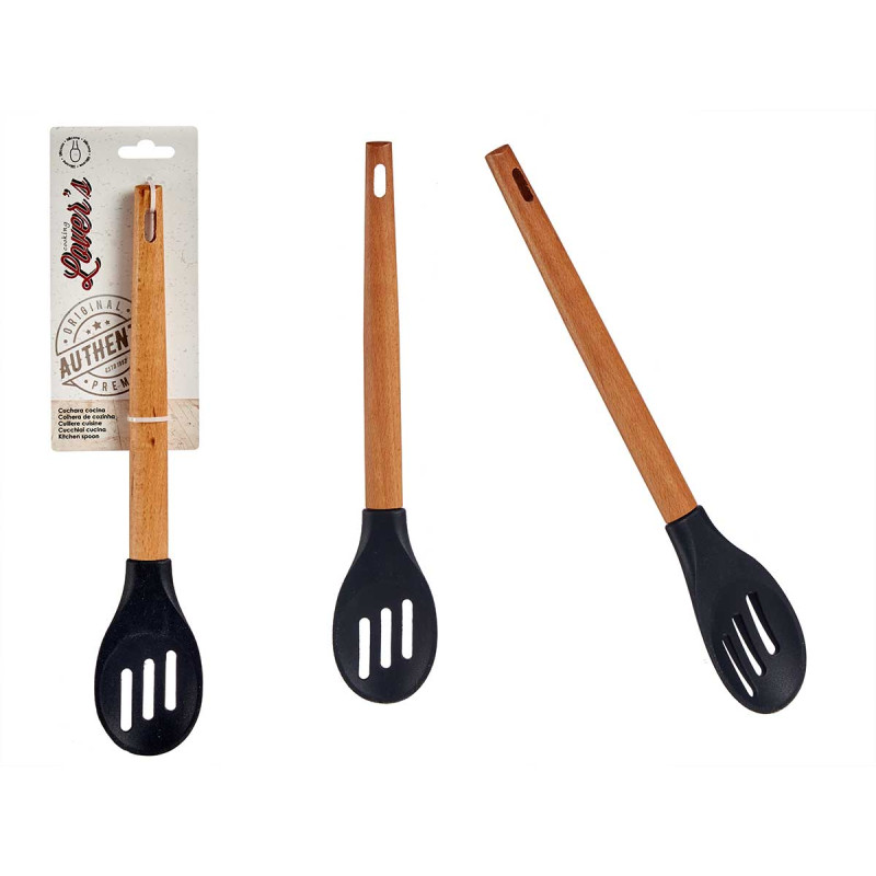 30,5CM SILICONE HANDLE BEECH WOOD SPOON 