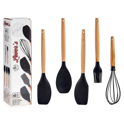 SET 5 UTENSILIOS COCINA SILICONA MANGO MADERA HAYA