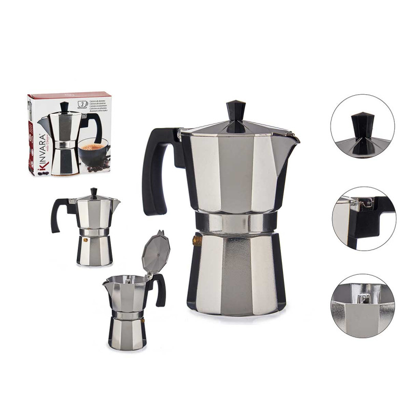MOCA CAFFÈ ALLUMINIO 3 TAZZE CON MANIGLIA
