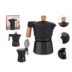 MOCA CAFFÈ ALLUMINIO 3 TAZZE NERA MANIGLIA LEGNO