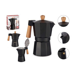 MOCA CAFFÈ ALLUMINIO 6 TAZZE NERA MANIGLIA LEGNO