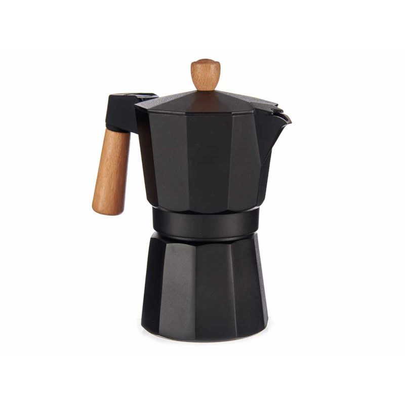 MOCA CAFFÈ ALLUMINIO 6 TAZZE NERA MANIGLIA LEGNO