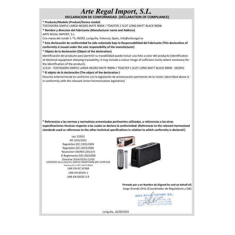 TORRADEIRA 1 RANHURA PRETA MATE 900W