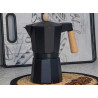 CAFETERA ALUMINIO 6 TAZAS NEGRA ASA MADERA