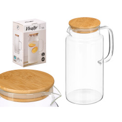 JARRO QUADRADO BOROSILICATO TAMPA BAMBU 1,5L. POR