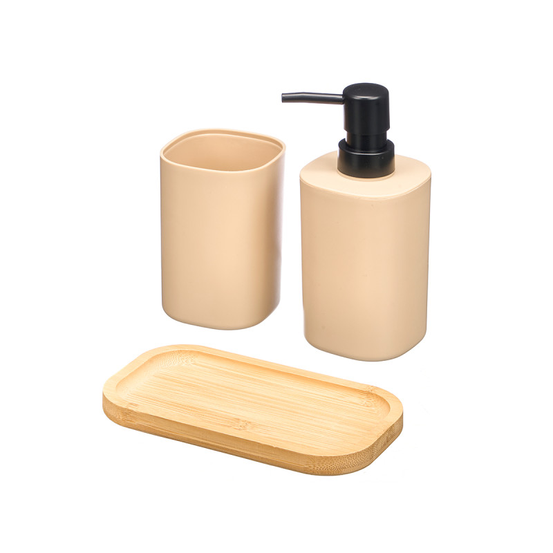CONJUNTO DISPENSADOR COPO BASE BAMBU BEGE