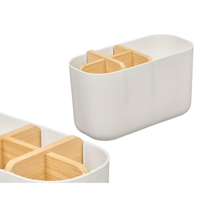 ORGANIZADOR PLASTICO BAMBU 5 HUECOS BLANCO