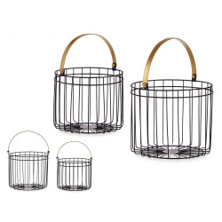 SET 2 BLACK CYLINDRICAL BASKETS WITH GOLD HANDLE