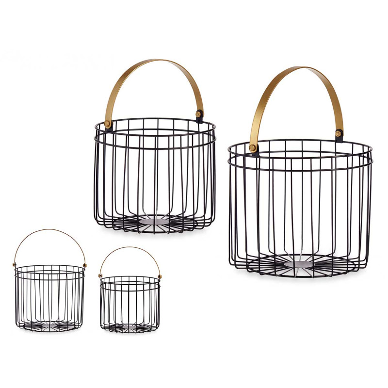 SET 2 BLACK CYLINDRICAL BASKETS WITH GOLD HANDLE
