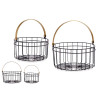 SET OF TWO ROUND BLACK BASKETS WITH GOLDEN HANDLE 