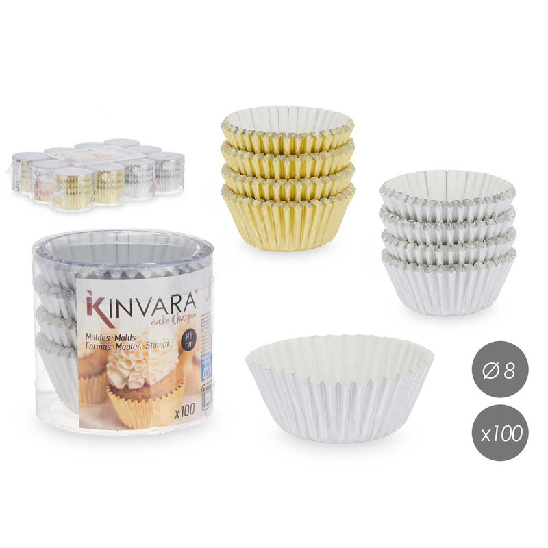 SET 100 MOULES PAP MÉTALLISÉ PÂTISS. 8CM ASSORT 2