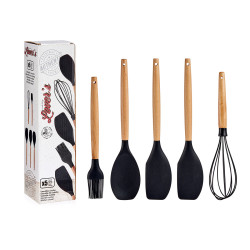 CONJ5 UTENSÍLIOS COZINHA SILICONE MADEIRA FAIA