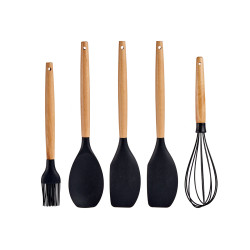 SET 5 USTENSILES SILICONE MANCHE BOIS HETRE