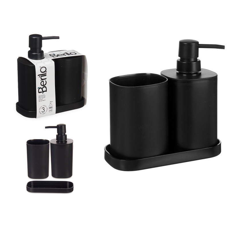 SET 3 BATHROOM PCS PLASTIC BLACK