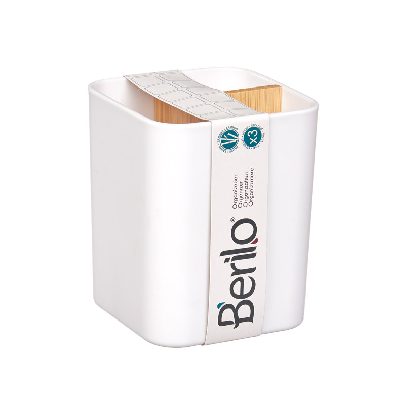ORGANIZADOR CUADRADO 3 HUECOS BAMBU BLANCO