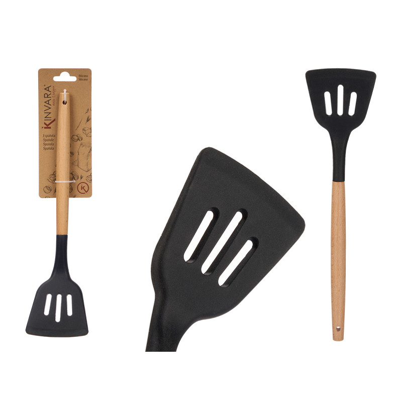 BLACK SILICONE SPATULA WITH WOODEN HANDLE