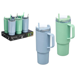 STRAW HANDLE GLASS 1200ML ASSORTMENT 2 BLUE GREEN
