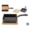 SMALL SQUARE CAST IRON PAN W/BAMBOO TRAY