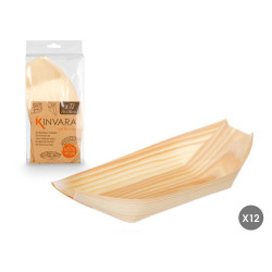 SET 12 WOODEN OVAL TRAYS MEDIUM