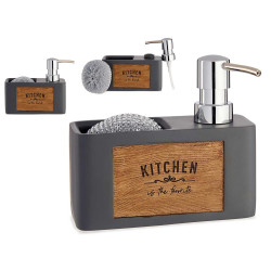 DISPENSADOR SOPORTE ESPONJA GRIS GRABADO MADERA