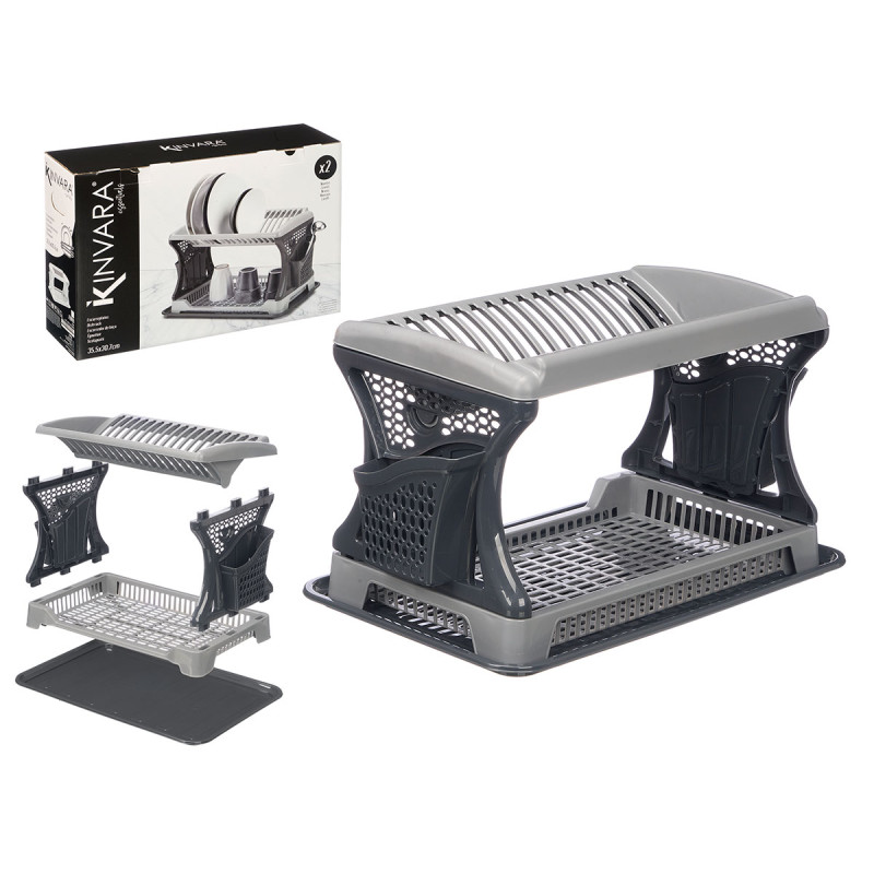 GRAY DOUBLE-HEIGHT DISH DRAINER