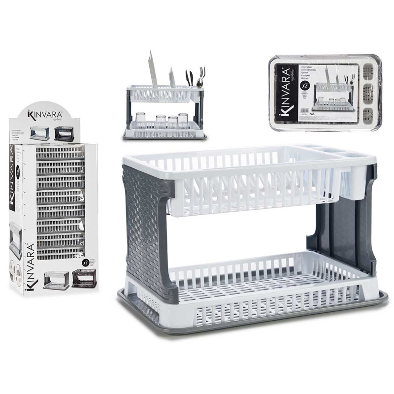 SCOLAPIATTI PLASTICA 2 PIANI RATTAN BIA