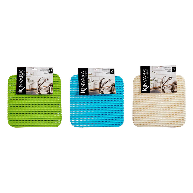 SET 2 TAPIS DE BAINS ANTIDERAPAGE 32X32CM 3 COL