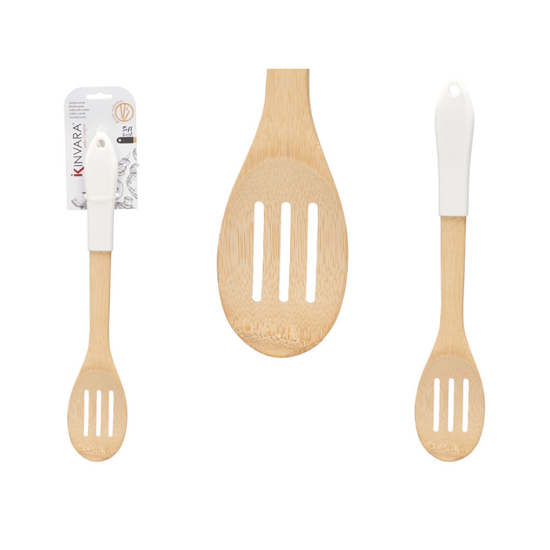 WHITE BAMBOO STRIPED KITCHEN SPOON