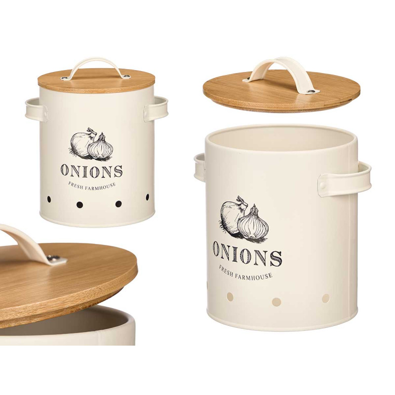 PANIER OIGNONS COUVERCLE EN BAMBOU CRÈME