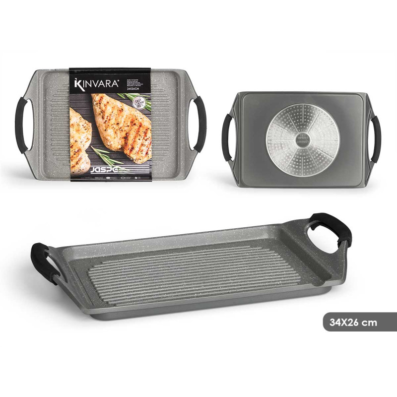 PLAQUE GRILLER PLAT GRIS 32X25CM ALUM INDUCTION