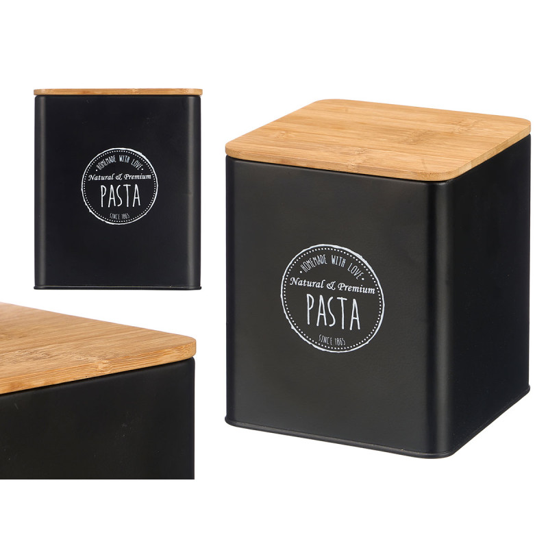 TARRO CUADRADO TAPA BAMBU PASTA NEGRO