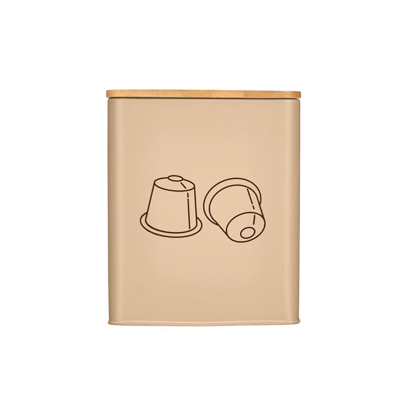 TARRO CUADRADO TAPA BAMBU PORTACAPSULAS BEIGE