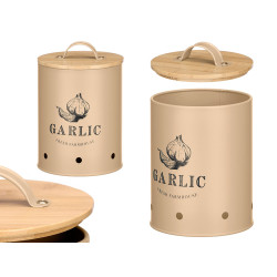BEIGE BAMBOO LID GARLIC JAR