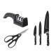SET 3 CUCHILLOS TIJERAS AFILADOR NEGRO