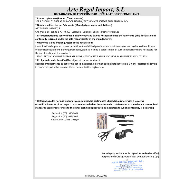 SET 3 COUTEAUX CISEAUX AIGUISOIR NOIR