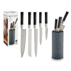 KNIFE BLOCK WHIT 5 KNIFES BLACK HANDLE