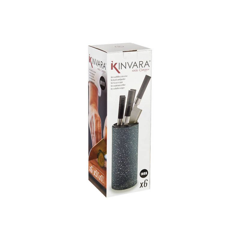 KNIFE BLOCK WHIT 5 KNIFES BLACK HANDLE