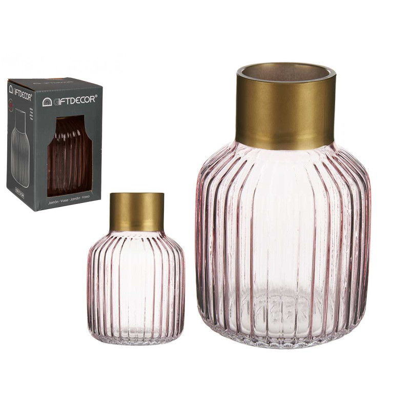 VASO CRISTALLO RIGHE ORO PICCOLO ROSA