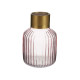 VASO VIDRO RISCAS DOURADO PEQUENO ROSA