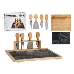 TABLE FROMAGES BAMBOU ET ARDOISE AVEC 4 COUTEAUX 