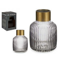 VASO VIDRO RISCAS DOURADO GRANDE CINZENTO