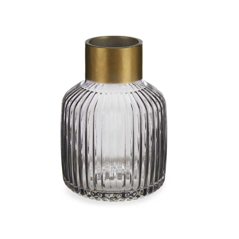 VASO VIDRO RISCAS DOURADO GRANDE CINZENTO