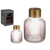 CRYSTAL VASE STRIPES GOLD LARGE PINK