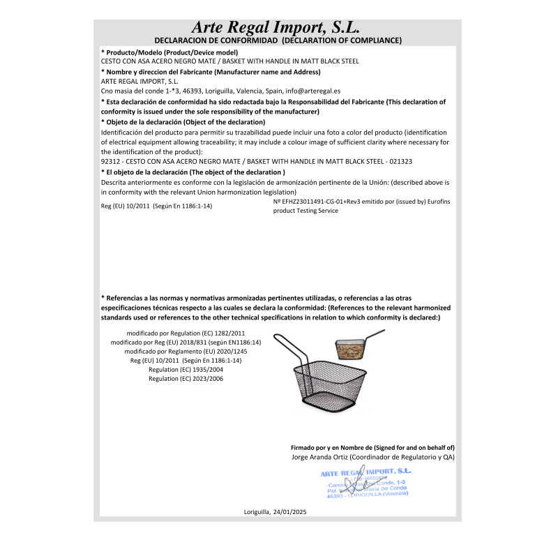 PANIER AVEC ANSE ACIER NOIR