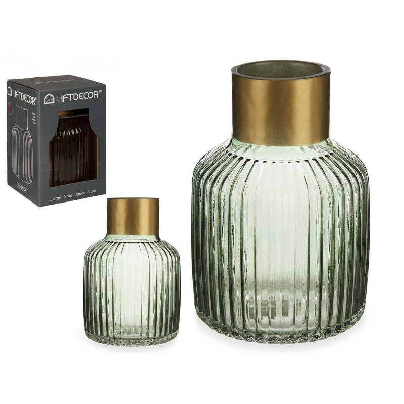 VASO VIDRO LISO DOURADO GRANDE VERDE