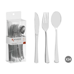 SET 24 COUVERTS EN PLASTIQUE ARGENTÉ