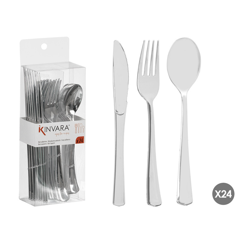 SET 24 COUVERTS EN PLASTIQUE ARGENTÉ