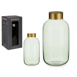 CRYSTAL VASE SMOOTH GOLD LARGE GREEN